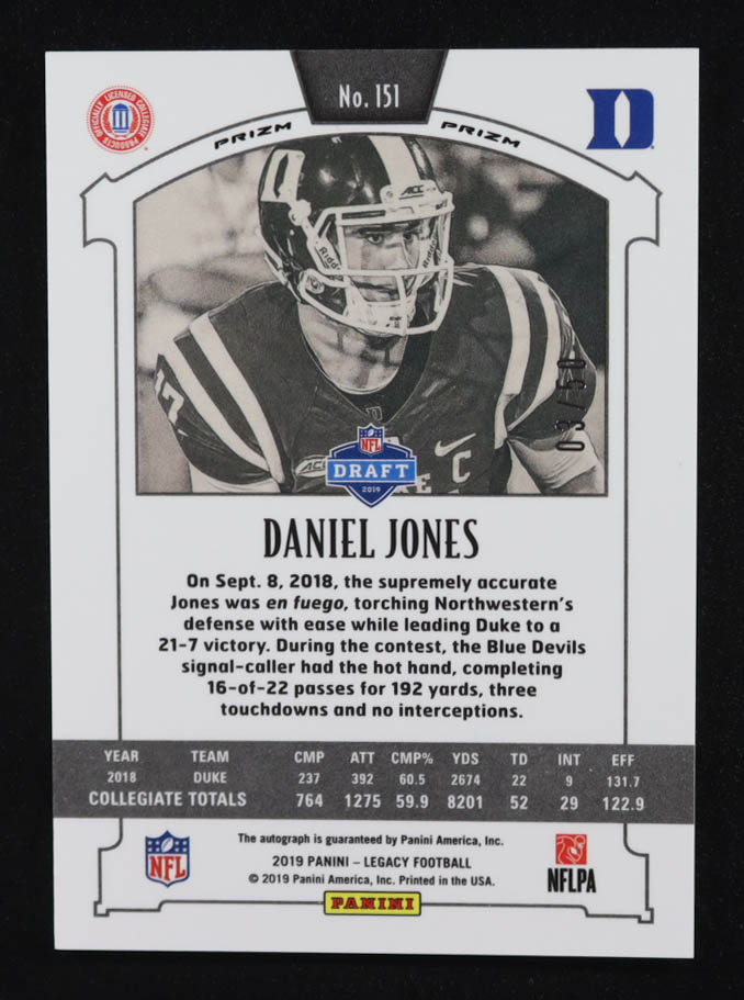 Daniel Jones 2019 Panini Legacy Premium Penmanship Gold #151 #03/50 at PristineAuction.com Daniel Jones 2019 Panini Legacy Premium Penmanship Gold #151 #03/50 at PristineAuction.com
