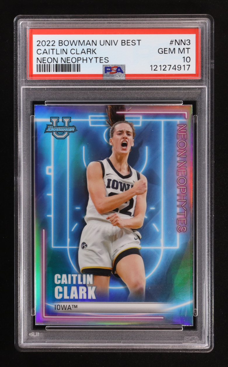 Caitlin Clark 2022-23 Bowman's Best University Neon Neophytes #NN3 RC (PSA 10) at PristineAuction.com Caitlin Clark 2022-23 Bowman's Best University Neon Neophytes #NN3 RC (PSA 10) at PristineAuction.com