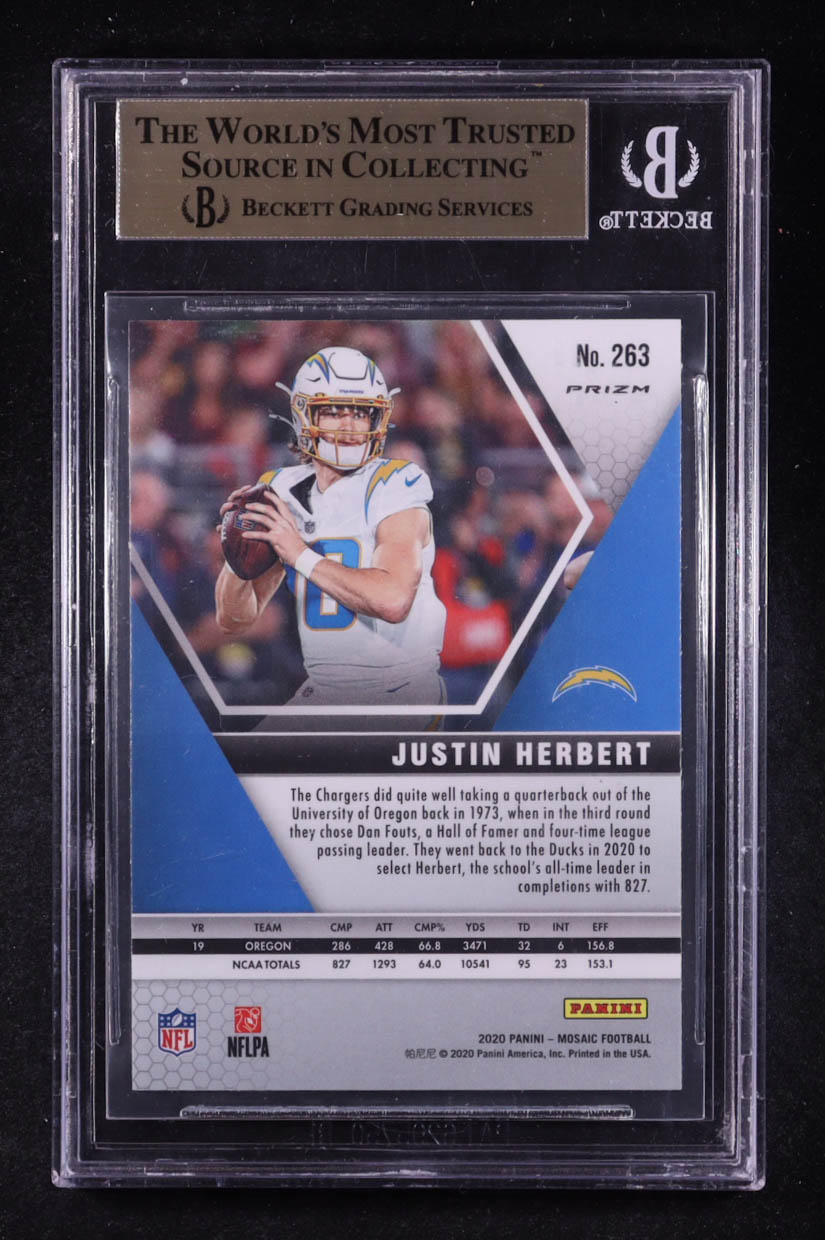 Justin Herbert 2020 Panini Mosaic Mosaic Reactive Blue #263 DEB RC (BGS 9.5) at PristineAuction.com Justin Herbert 2020 Panini Mosaic Mosaic Reactive Blue #263 DEB RC (BGS 9.5) at PristineAuction.com