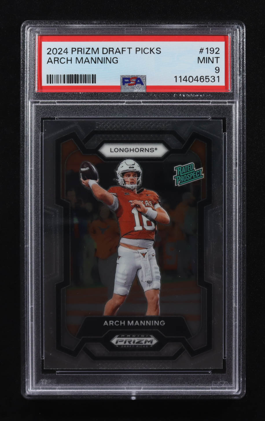Arch Manning 2024 Panini Prizm Draft Picks Rated Prospect #192 RC (PSA 9) at PristineAuction.com Arch Manning 2024 Panini Prizm Draft Picks Rated Prospect #192 RC (PSA 9) at PristineAuction.com