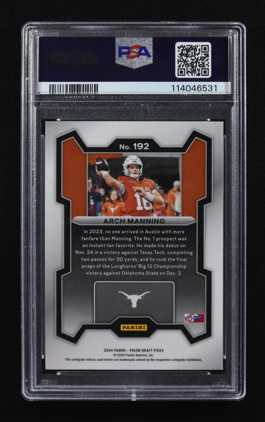 Arch Manning 2024 Panini Prizm Draft Picks Rated Prospect #192 RC (PSA 9) at PristineAuction.com Arch Manning 2024 Panini Prizm Draft Picks Rated Prospect #192 RC (PSA 9) at PristineAuction.com