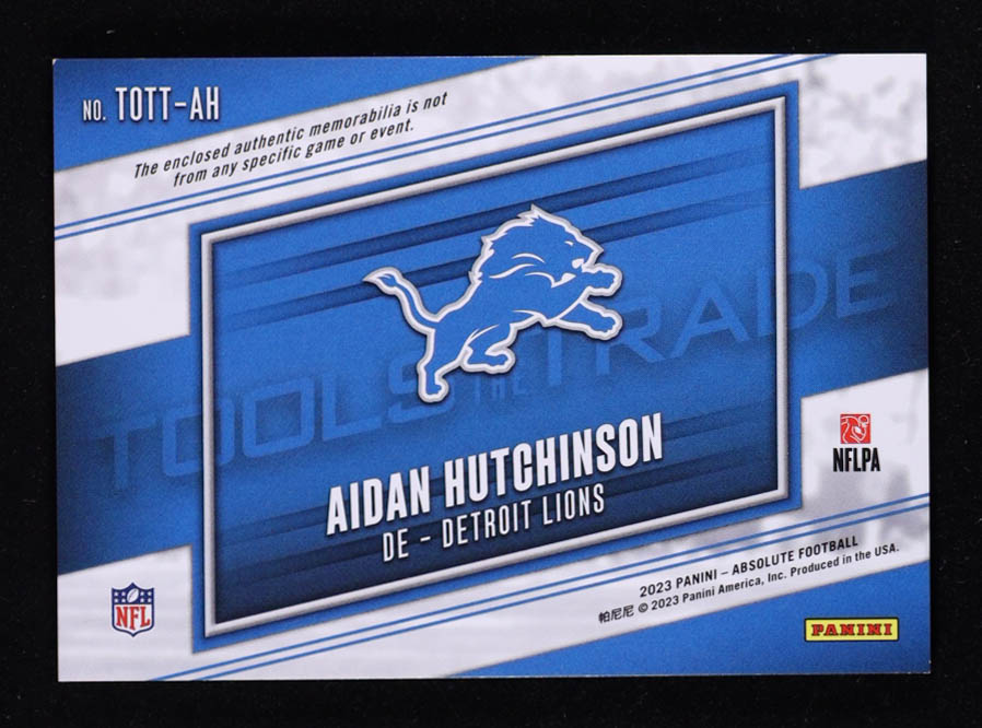 Aidan Hutchinson 2023 Absolute Tools of the Trade Double Materials Prime #2 #45/49 at PristineAuction.com Aidan Hutchinson 2023 Absolute Tools of the Trade Double Materials Prime #2 #45/49 at PristineAuction.com