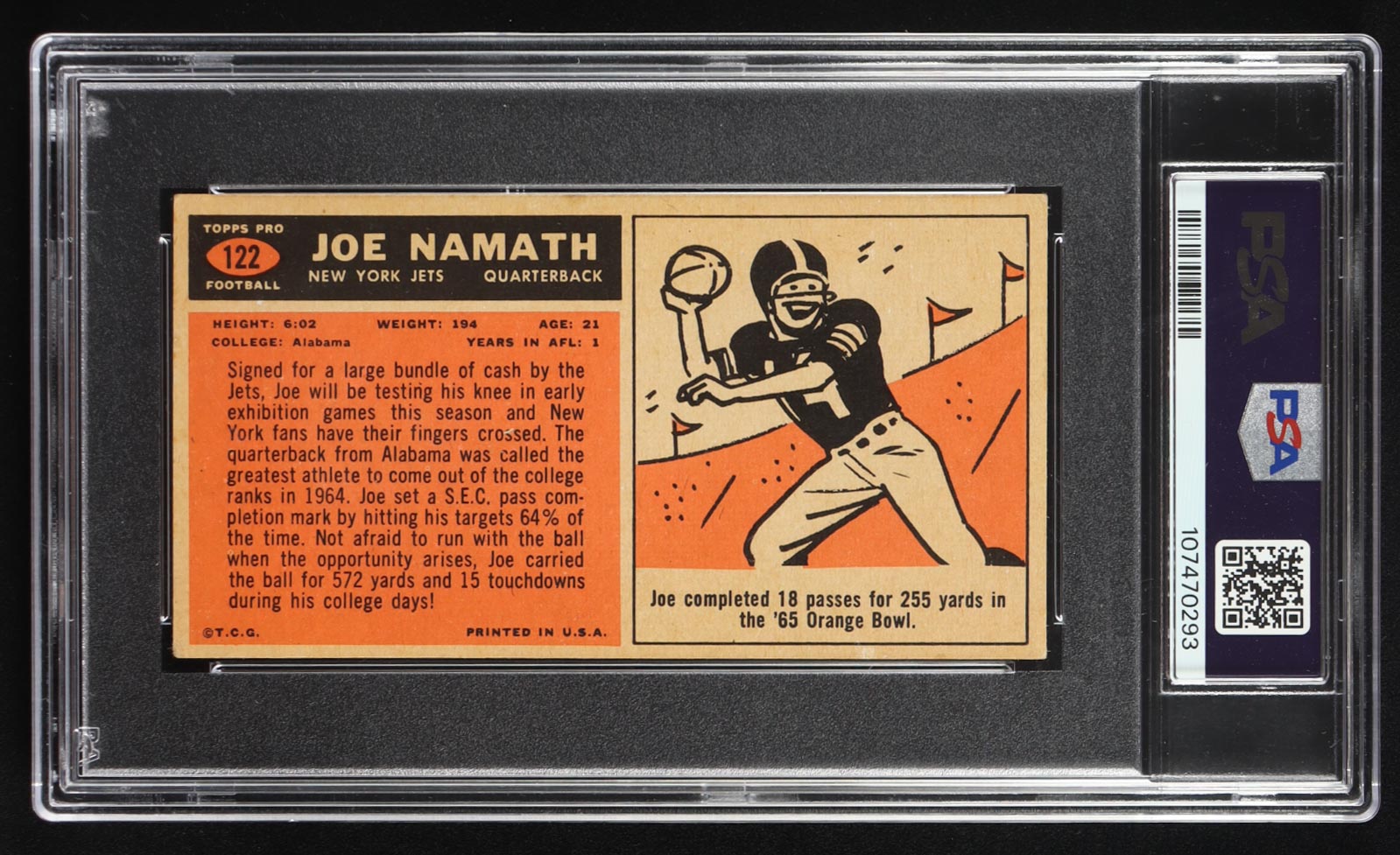 Joe Namath Signed 1965 Topps #122 RC (PSA | Auto Grade 10) at PristineAuction.com Joe Namath Signed 1965 Topps #122 RC (PSA | Auto Grade 10) at PristineAuction.com
