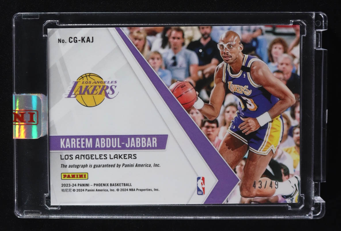 Kareem Abdul-Jabbar 2023-24 Panini Phoenix Calligraphy Auto #CG-KAJ #43/49 at PristineAuction.com Kareem Abdul-Jabbar 2023-24 Panini Phoenix Calligraphy Auto #CG-KAJ #43/49 at PristineAuction.com
