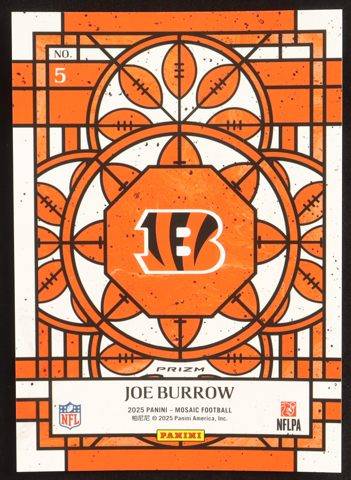 Joe Burrow 2025 Panini Mosaic Stained Glass Oversized #5 at PristineAuction.com Joe Burrow 2025 Panini Mosaic Stained Glass Oversized #5 at PristineAuction.com