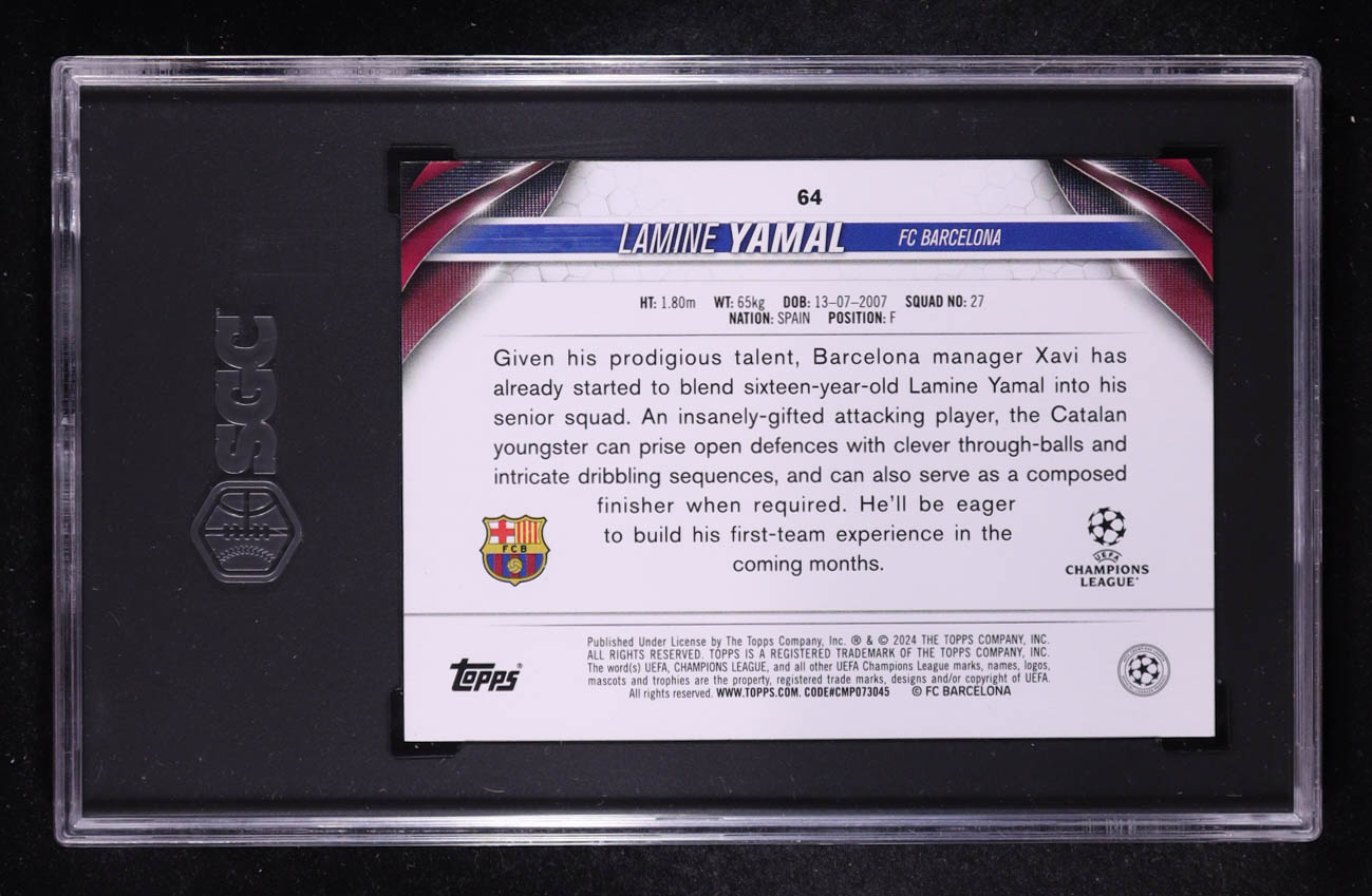 Lamine Yamal 2023-24 Topps Jade Edition UEFA Club Competitions #64 RC (SGC 9.5) at PristineAuction.com Lamine Yamal 2023-24 Topps Jade Edition UEFA Club Competitions #64 RC (SGC 9.5) at PristineAuction.com
