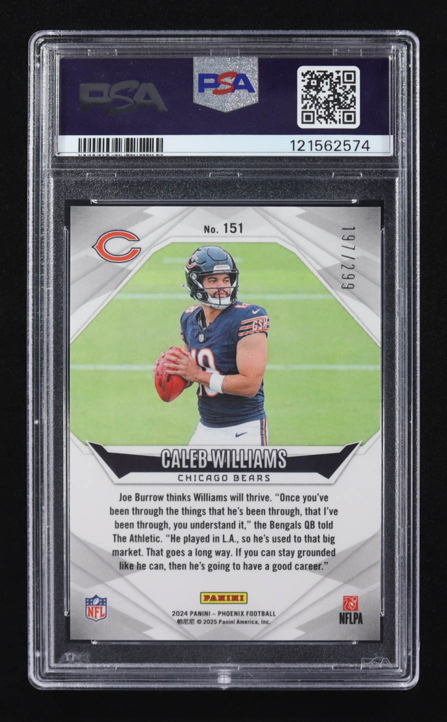 Caleb Williams 2024 Panini Phoenix Team Logos #151 #197/299 RC (PSA 9) at PristineAuction.com Caleb Williams 2024 Panini Phoenix Team Logos #151 #197/299 RC (PSA 9) at PristineAuction.com