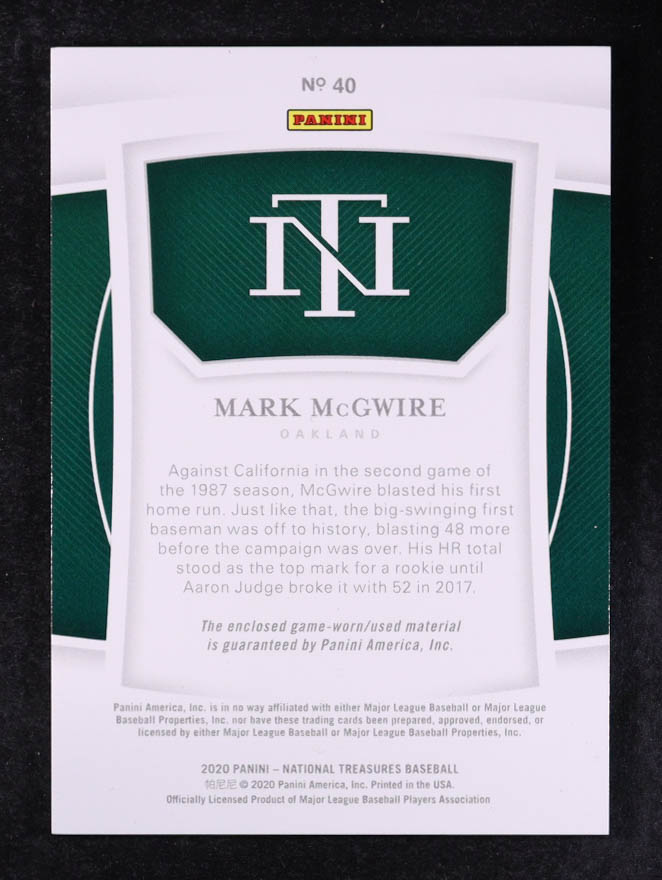 Mark McGwire 2020 Panini National Treasures JSY #40 #04/70 at PristineAuction.com Mark McGwire 2020 Panini National Treasures JSY #40 #04/70 at PristineAuction.com