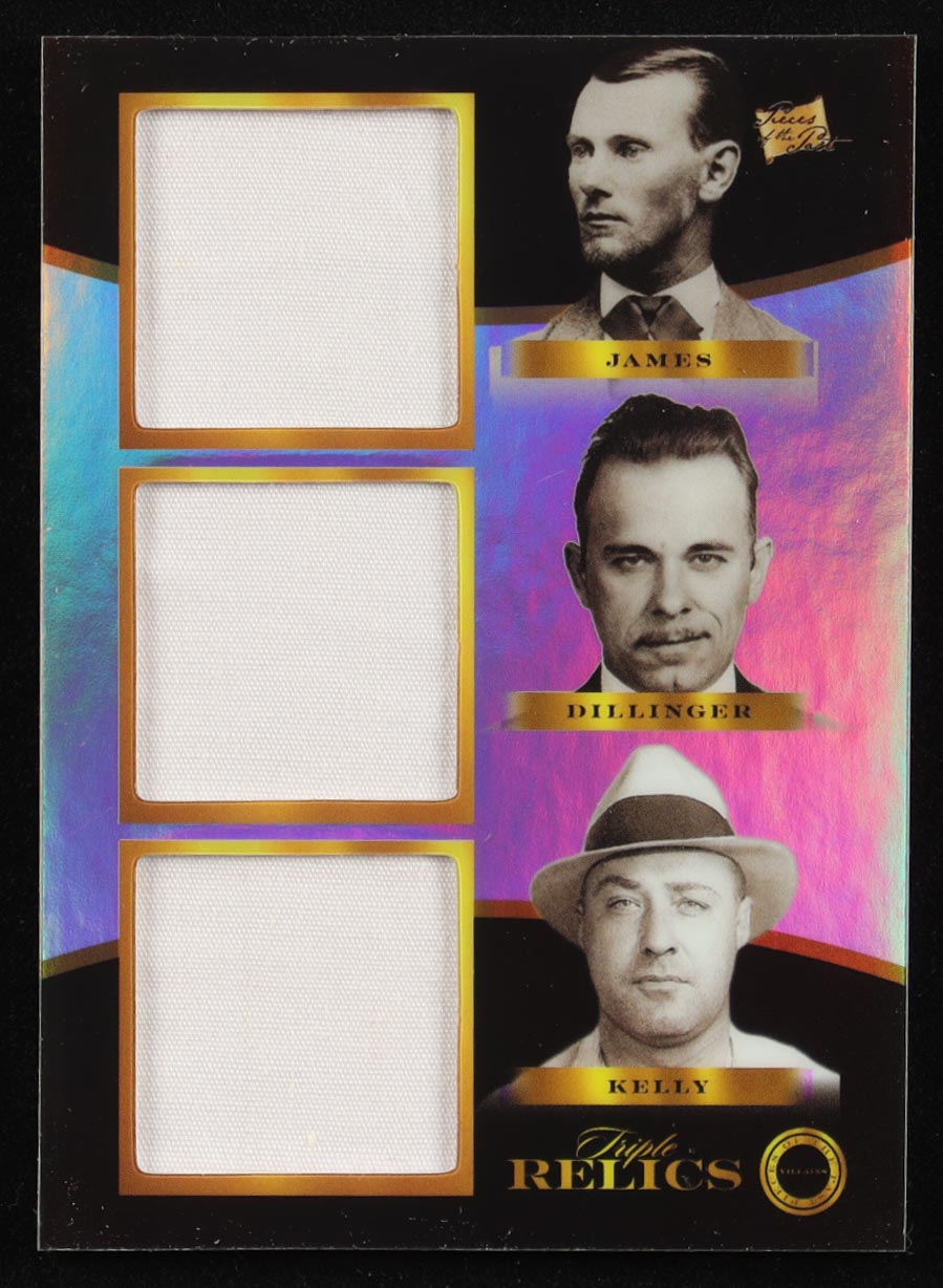 Jesse James / John Dillinger / Machine Gun Kelly 2025 Pieces Of The Past Villains Edition Relic Trio Holo #486 at PristineAuction.com Jesse James / John Dillinger / Machine Gun Kelly 2025 Pieces Of The Past Villains Edition Relic Trio Holo #486 at PristineAuction.com