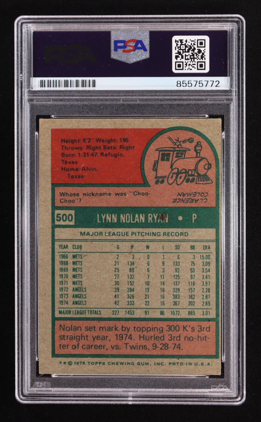 Nolan Ryan Signed 1975 Topps #500 Inscribed "108.5 M.P.H. Fastball" (PSA | Auto 10) at PristineAuction.com Nolan Ryan Signed 1975 Topps #500 Inscribed "108.5 M.P.H. Fastball" (PSA | Auto 10) at PristineAuction.com