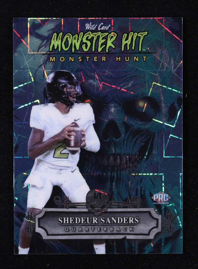 Shedeur Sanders 2024 Wild Card Haunted Hits Monster Hunt Promo Monster Hits Zombie Teal #MHZSS #1/1 at PristineAuction.com Shedeur Sanders 2024 Wild Card Haunted Hits Monster Hunt Promo Monster Hits Zombie Teal #MHZSS #1/1 at PristineAuction.com
