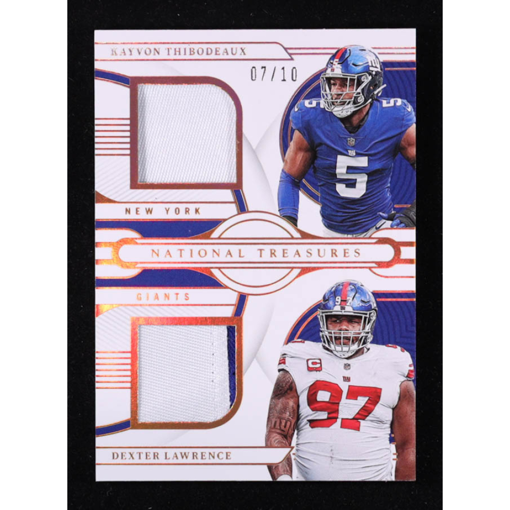 Kayvon Thibodeaux / Dexter Lawrence 2022 Panini National Treasures NFL Gear Combo Materials Holo Gold #25 #07/10 at PristineAuction.com