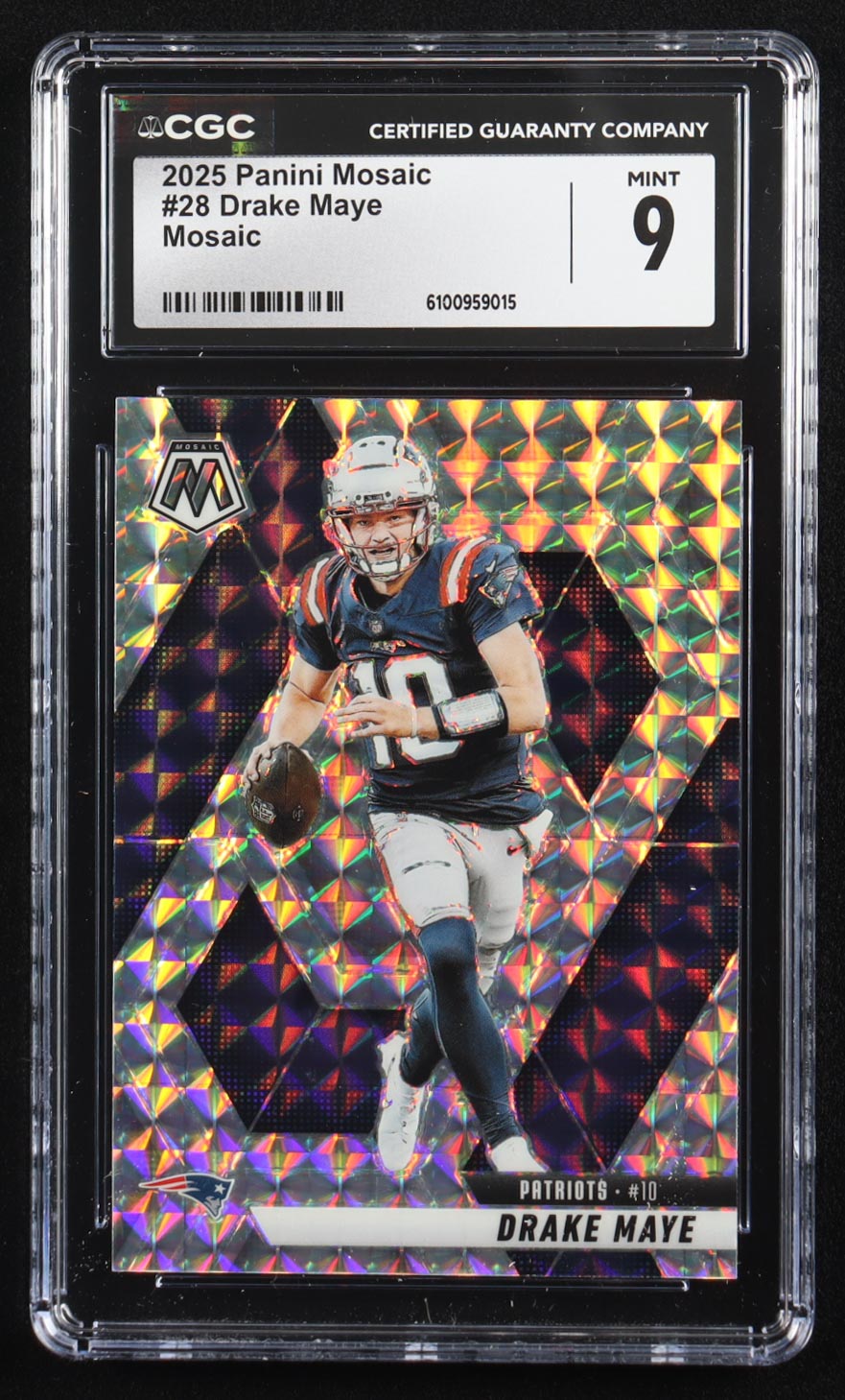 Drake Maye 2025 Panini Mosaic Mosaic #28 (CGC 9) at PristineAuction.com Drake Maye 2025 Panini Mosaic Mosaic #28 (CGC 9) at PristineAuction.com