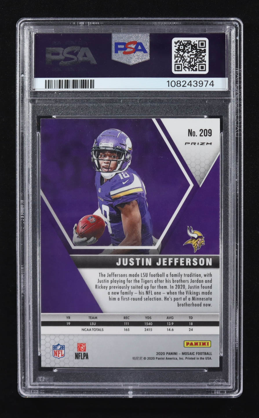 Justin Jefferson 2020 Panini Mosaic Mosaic Reactive Orange #209 RC (PSA 10) at PristineAuction.com Justin Jefferson 2020 Panini Mosaic Mosaic Reactive Orange #209 RC (PSA 10) at PristineAuction.com