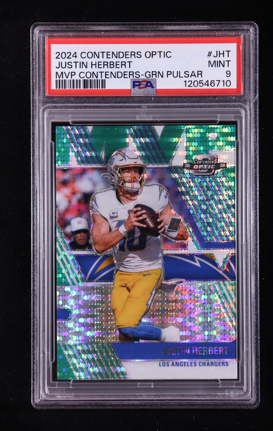 Justin Herbert 2024 Panini Contenders Optic MVP Contenders Green Pulsar #20 #02/30 (PSA 9) at PristineAuction.com Justin Herbert 2024 Panini Contenders Optic MVP Contenders Green Pulsar #20 #02/30 (PSA 9) at PristineAuction.com