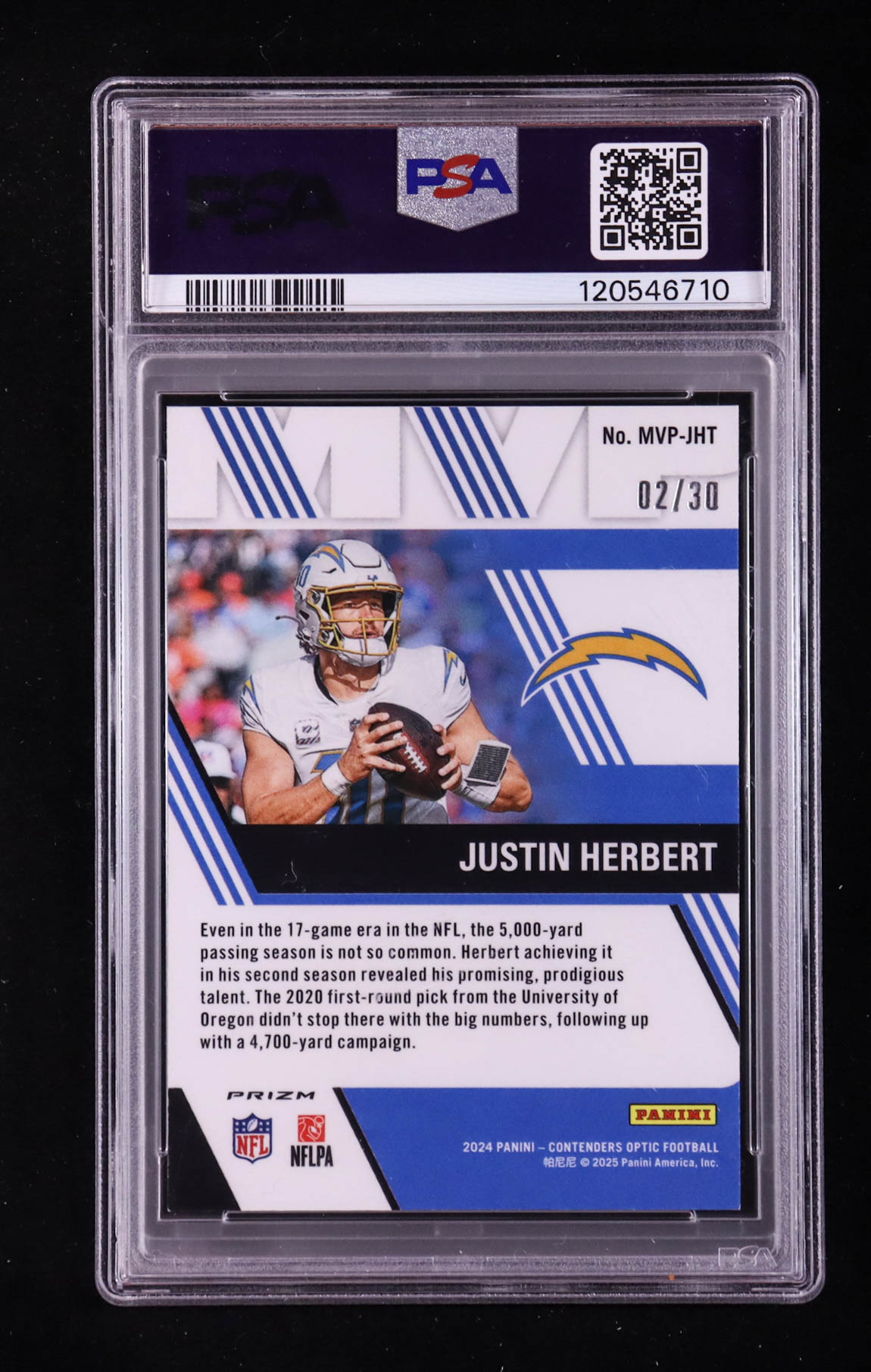 Justin Herbert 2024 Panini Contenders Optic MVP Contenders Green Pulsar #20 #02/30 (PSA 9) at PristineAuction.com Justin Herbert 2024 Panini Contenders Optic MVP Contenders Green Pulsar #20 #02/30 (PSA 9) at PristineAuction.com