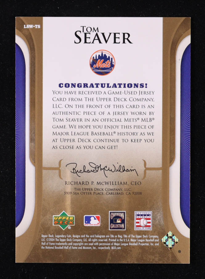 Tom Seaver 2004 SP Legendary Cuts Legendary Swatches #TS at PristineAuction.com Tom Seaver 2004 SP Legendary Cuts Legendary Swatches #TS at PristineAuction.com