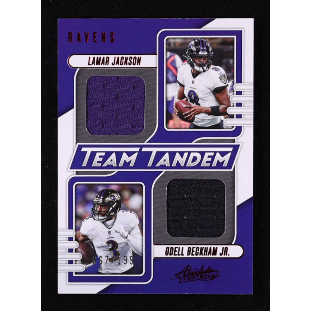Lamar Jackson / Odell Beckham Jr. 2023 Absolute Team Tandem Materials #11 #067/199 at PristineAuction.com