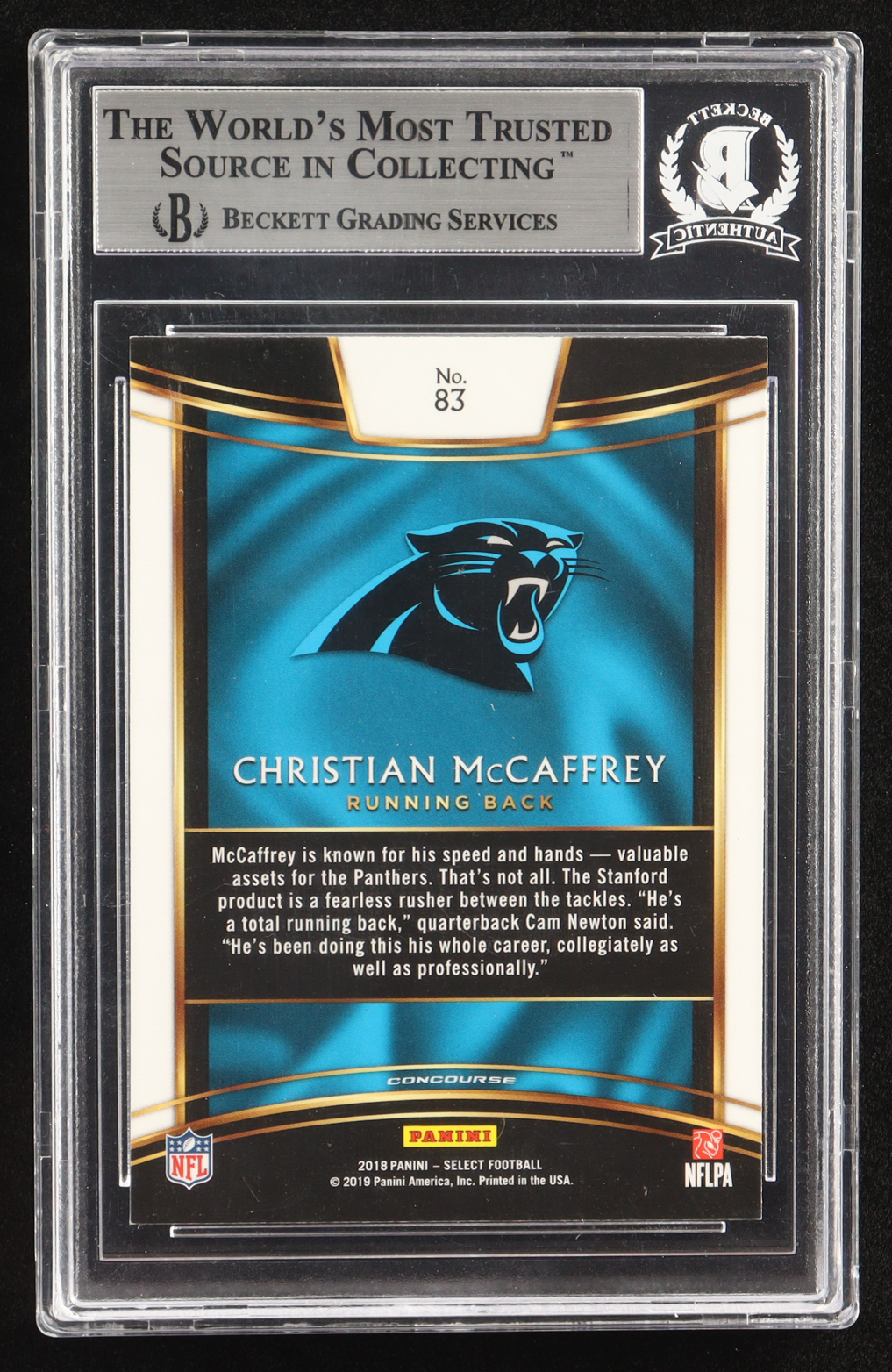 Christian McCaffrey Signed 2018 Select #83 (BGS Authetic) at PristineAuction.com Christian McCaffrey Signed 2018 Select #83 (BGS Authetic) at PristineAuction.com