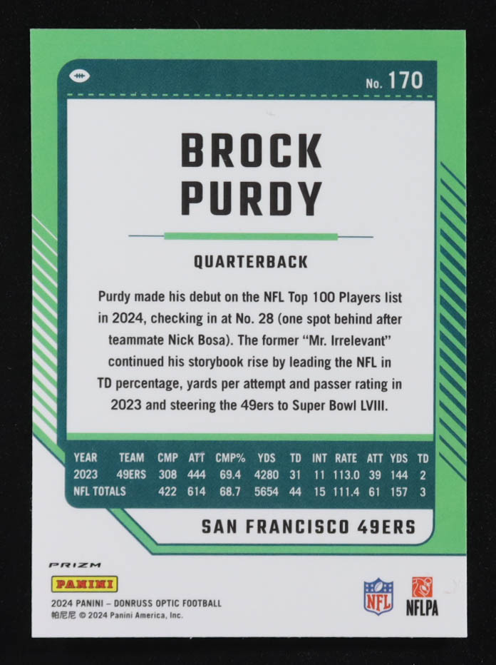 Brock Purdy 2024 Donruss Optic Fire #170 at PristineAuction.com Brock Purdy 2024 Donruss Optic Fire #170 at PristineAuction.com