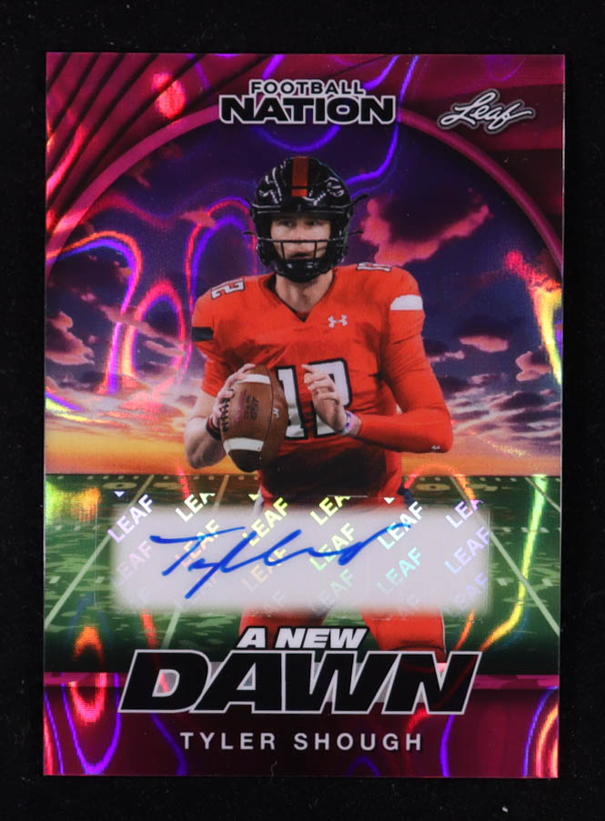 Tyler Shough 2025 Leaf Football Nation A New Dawn Autographs Lava Pink #NA-TS2 #4/6 RC at PristineAuction.com Tyler Shough 2025 Leaf Football Nation A New Dawn Autographs Lava Pink #NA-TS2 #4/6 RC at PristineAuction.com