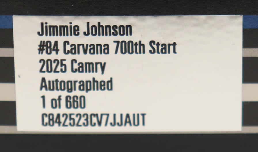 Jimmie Johnson Signed 2025 #84 Carvana 700th Start Camry | 1:24 Diecast Car (Lionel) at PristineAuction.com Jimmie Johnson Signed 2025 #84 Carvana 700th Start Camry | 1:24 Diecast Car (Lionel) at PristineAuction.com