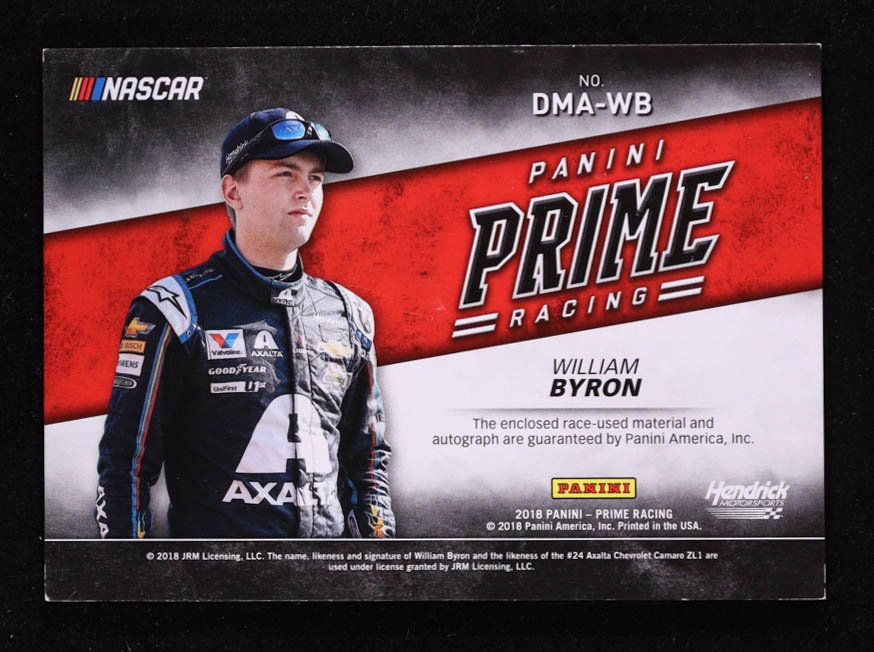 William Byron 2018 Panini Prime Dual Material Autographs #8 #12/50 at PristineAuction.com William Byron 2018 Panini Prime Dual Material Autographs #8 #12/50 at PristineAuction.com