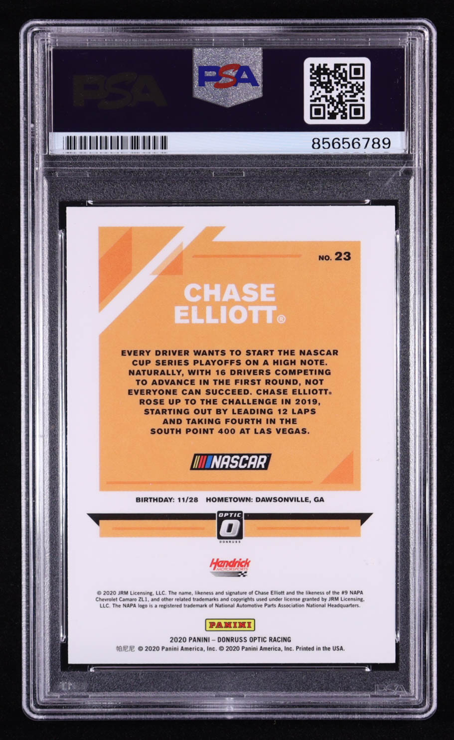 Chase Elliot Signed 2020 Panini Donruss Optic Racing #23 (PSA) at PristineAuction.com Chase Elliot Signed 2020 Panini Donruss Optic Racing #23 (PSA) at PristineAuction.com