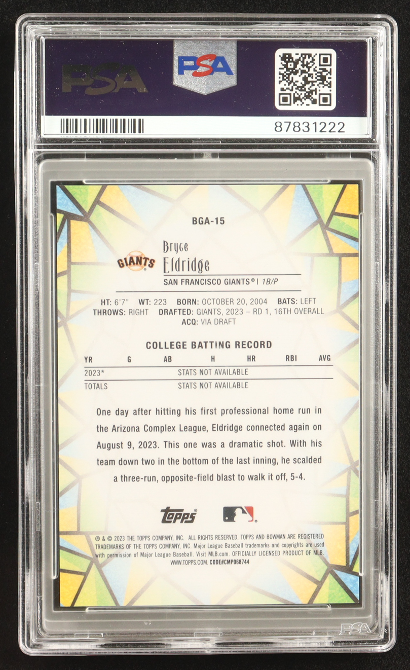 Bryce Eldridge 2023 Bowman Chrome Draft Glass #BG15 (PSA 10) at PristineAuction.com Bryce Eldridge 2023 Bowman Chrome Draft Glass #BG15 (PSA 10) at PristineAuction.com