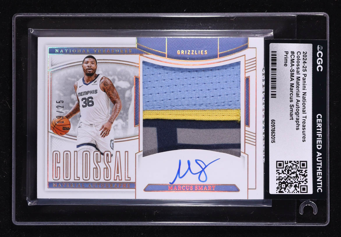 Marcus Smart 2024-25 Panini National Treasures Colossal Material Autographs Prime #13 #19/25 (CGC Authentic) at PristineAuction.com Marcus Smart 2024-25 Panini National Treasures Colossal Material Autographs Prime #13 #19/25 (CGC Authentic) at PristineAuction.com