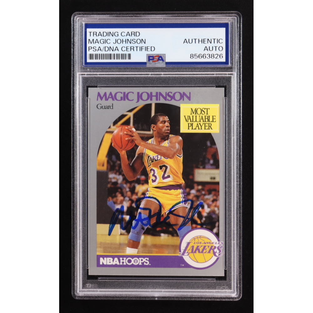 Magic Johnson Signed 1990-91 Hoops #157 (PSA Encapsulated) at PristineAuction.com