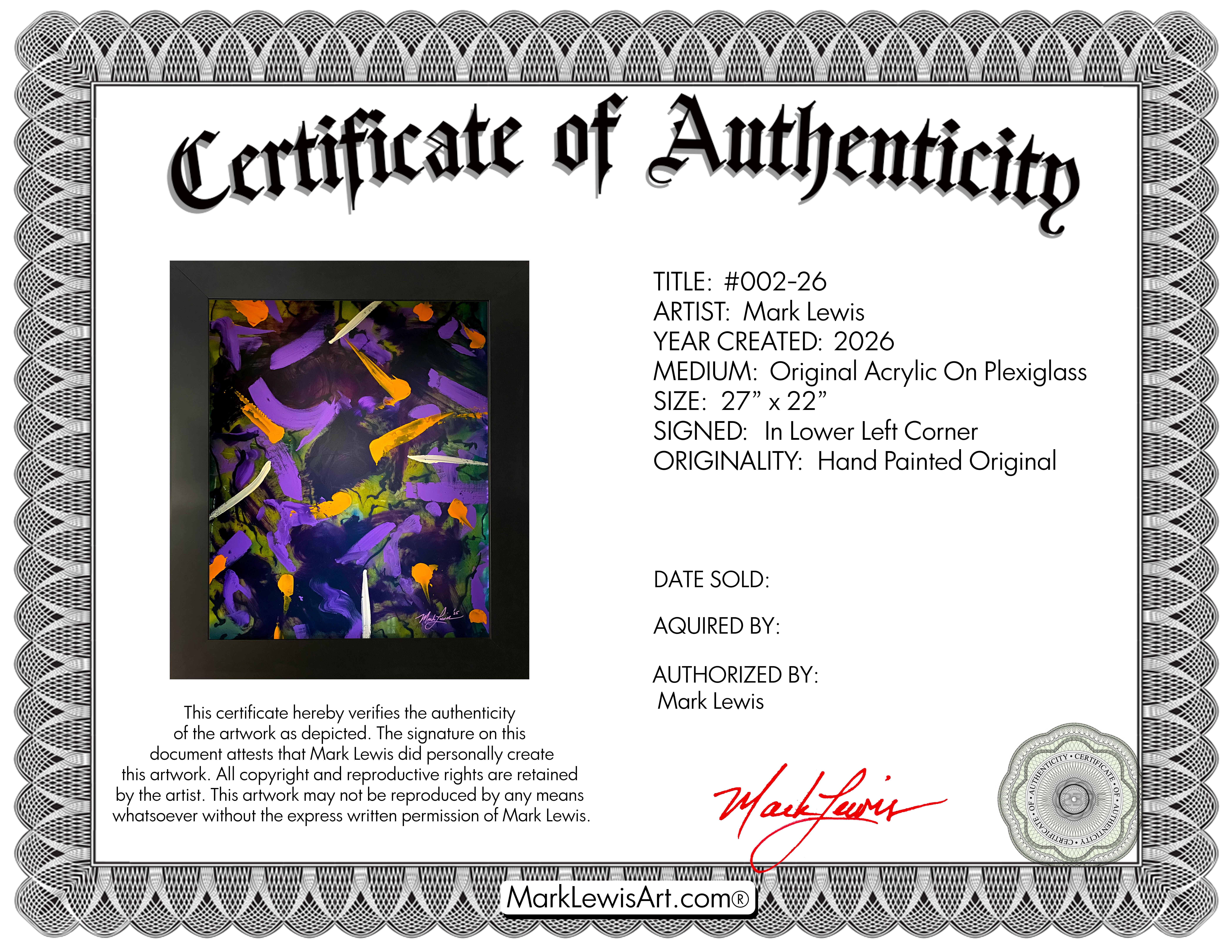 Mark Lewis Original Custom Framed Abstract Painting On Glass (Lewis) at PristineAuction.com Mark Lewis Original Custom Framed Abstract Painting On Glass (Lewis) at PristineAuction.com