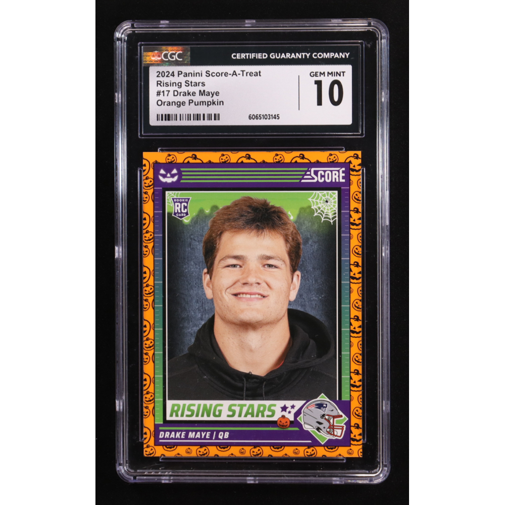 Drake Maye 2024 Score Halloween Rising Stars Pumpkin #17 RC (CGC 10) at PristineAuction.com