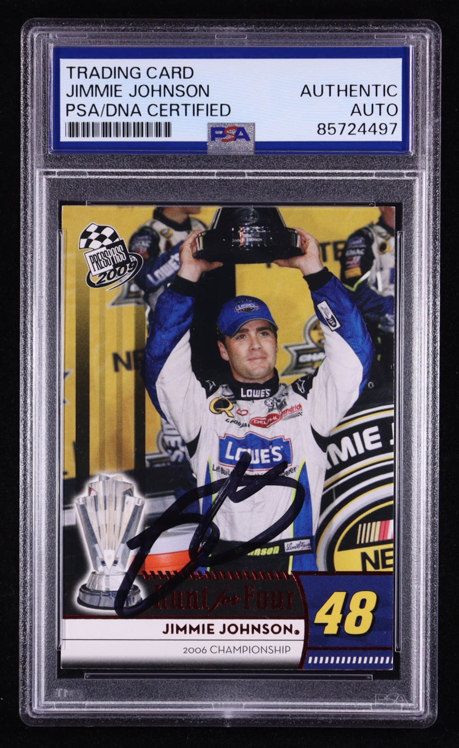 Jimmie Johnson Signed 2009 Press Pass Hunt for Four #186 (PSA) at PristineAuction.com Jimmie Johnson Signed 2009 Press Pass Hunt for Four #186 (PSA) at PristineAuction.com