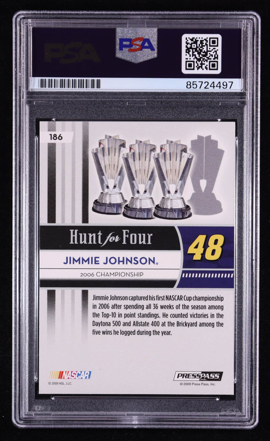 Jimmie Johnson Signed 2009 Press Pass Hunt for Four #186 (PSA) at PristineAuction.com Jimmie Johnson Signed 2009 Press Pass Hunt for Four #186 (PSA) at PristineAuction.com