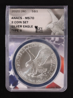 2021-(W) American Silver Eagle, Type 2 - Key Date 2-Coin Set (ANACS MS70) at PristineAuction.com