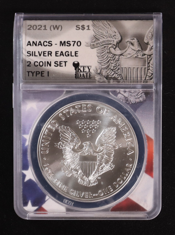 2021-(W) American Silver Eagle, Type 1- Key Date 2-Coin Set (ANACS MS70) at PristineAuction.com 2021-(W) American Silver Eagle, Type 1- Key Date 2-Coin Set (ANACS MS70) at PristineAuction.com