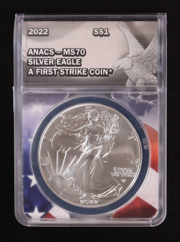 2022 American Silver Eagle, First Strike (ANACS MS70) at PristineAuction.com 2022 American Silver Eagle, First Strike (ANACS MS70) at PristineAuction.com