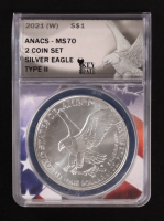 2021-(W) American Silver Eagle, Type 2 - Key Date 2-Coin Set (ANACS MS70) at PristineAuction.com