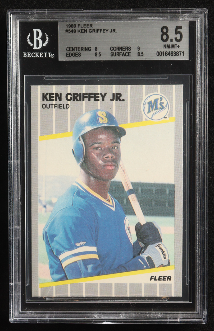 Ken Griffey Jr. 1989 Fleer #548 UER/Born in Donora, PA RC (BGS 8.5) at PristineAuction.com Ken Griffey Jr. 1989 Fleer #548 UER/Born in Donora, PA RC (BGS 8.5) at PristineAuction.com