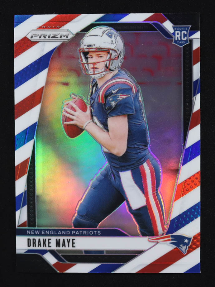 Drake Maye 2024 Panini Prizm Prizms Red White and Blue #329 RC at PristineAuction.com Drake Maye 2024 Panini Prizm Prizms Red White and Blue #329 RC at PristineAuction.com