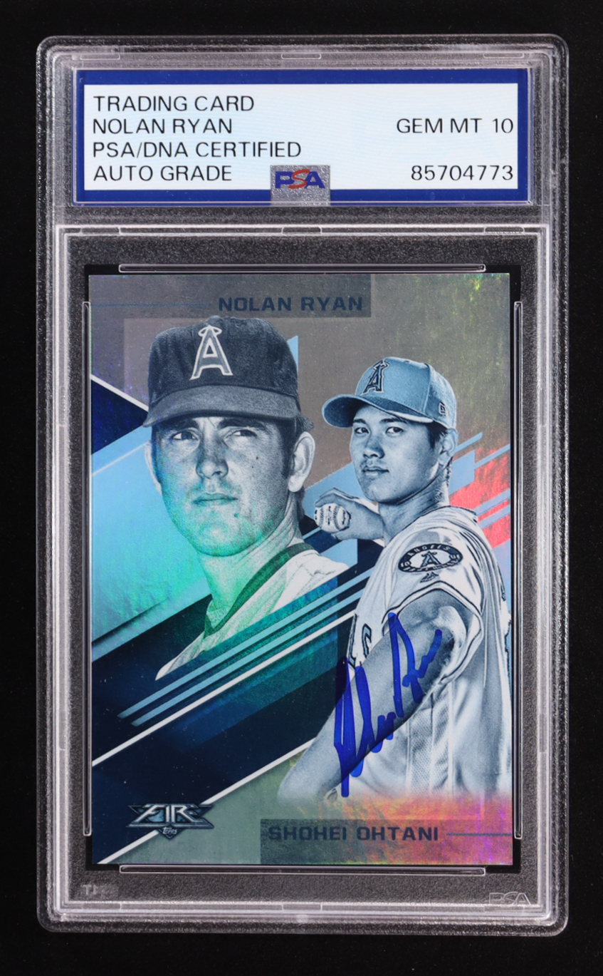 Nolan Ryan Signed 2019 Nolan Ryan with Shohei Ohtani Topps Fire Lasting Legacies Blue Chip #LL-15 (PSA | Autograph Graded PSA 10) at PristineAuction.com Nolan Ryan Signed 2019 Nolan Ryan with Shohei Ohtani Topps Fire Lasting Legacies Blue Chip #LL-15 (PSA | Autograph Graded PSA 10) at PristineAuction.com