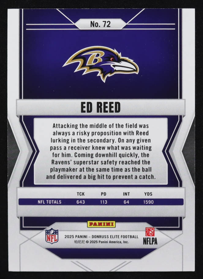 Ed Reed 2025 Elite Blue #72 #63/75 at PristineAuction.com Ed Reed 2025 Elite Blue #72 #63/75 at PristineAuction.com