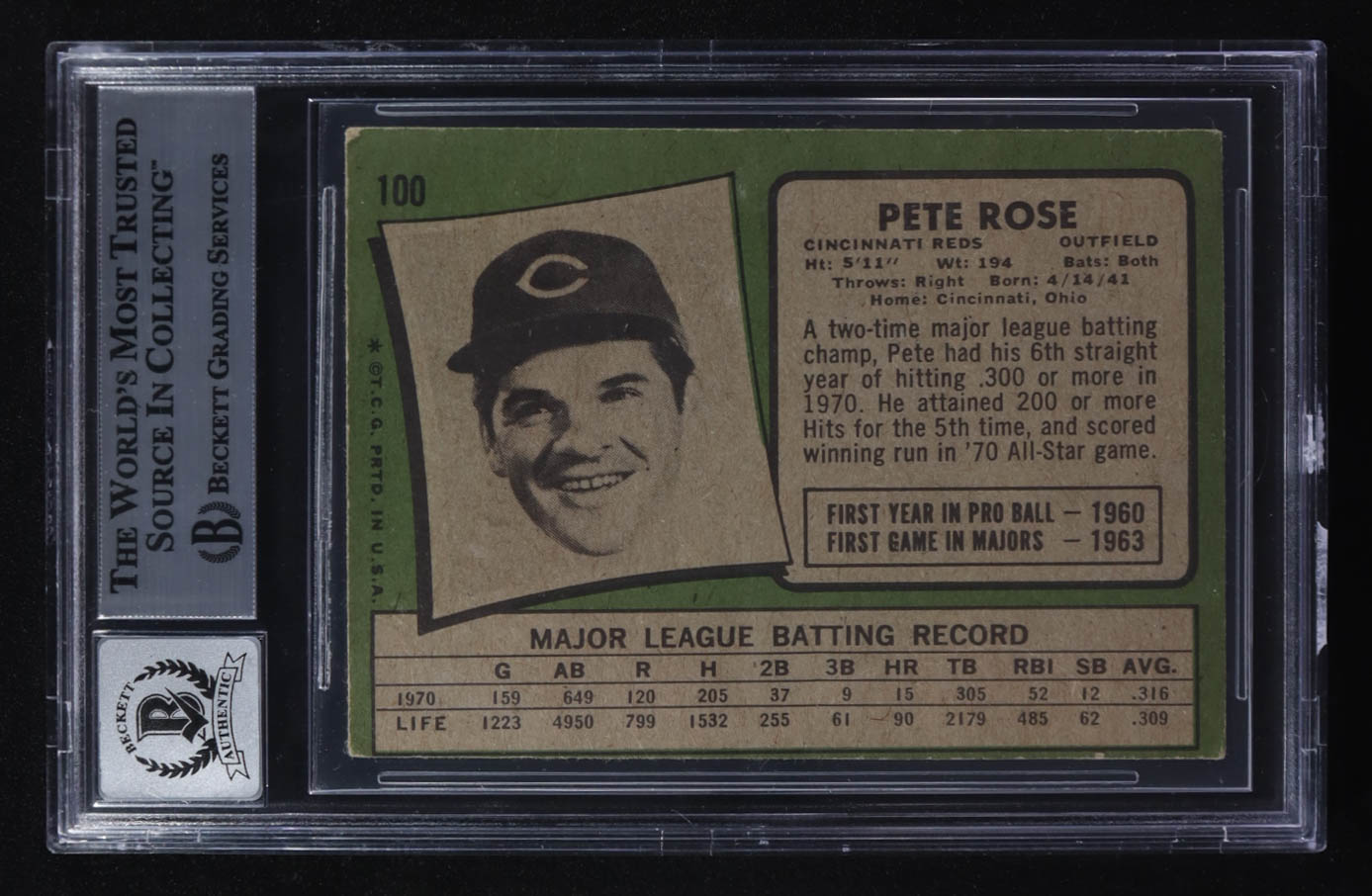 Pete Rose Signed 1971 Topps #100 (BGS Authentic | Autograph Graded BGS 10) at PristineAuction.com Pete Rose Signed 1971 Topps #100 (BGS Authentic | Autograph Graded BGS 10) at PristineAuction.com