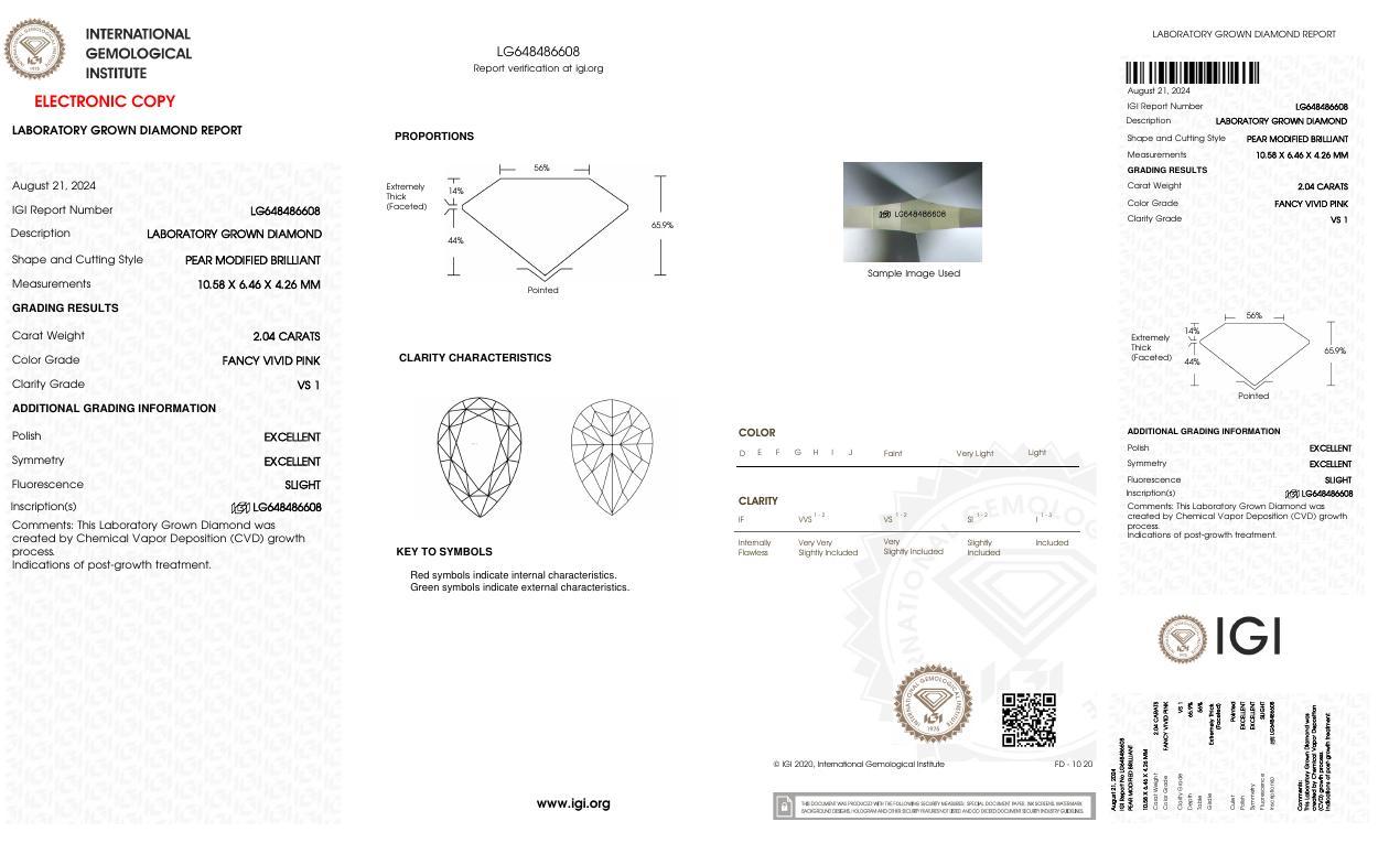 2.04 Carats Lab Grown Fancy Vivid Pink Diamond Loose VS1 | (IGI Cert) at PristineAuction.com 2.04 Carats Lab Grown Fancy Vivid Pink Diamond Loose VS1 | (IGI Cert) at PristineAuction.com