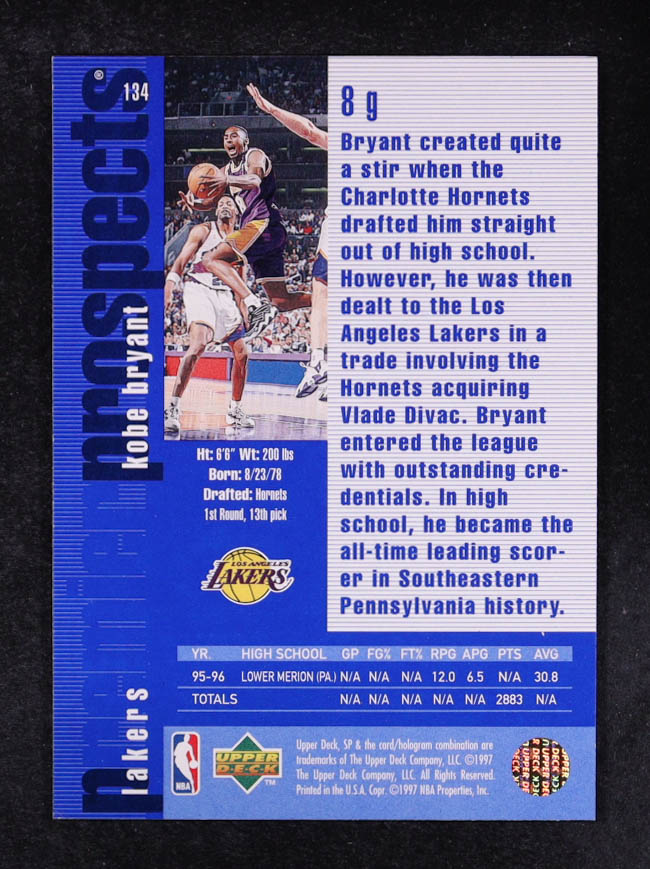 Kobe Bryant 1996 SP #134 RC at PristineAuction.com Kobe Bryant 1996 SP #134 RC at PristineAuction.com