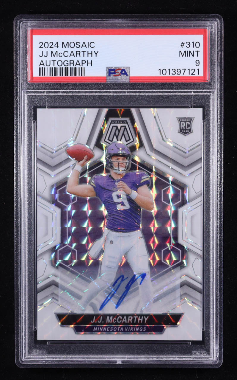 JJ McCarthy 2024 Panini Mosaic Rookie Autographs Mosaic #310 RC (PSA 9) at PristineAuction.com JJ McCarthy 2024 Panini Mosaic Rookie Autographs Mosaic #310 RC (PSA 9) at PristineAuction.com