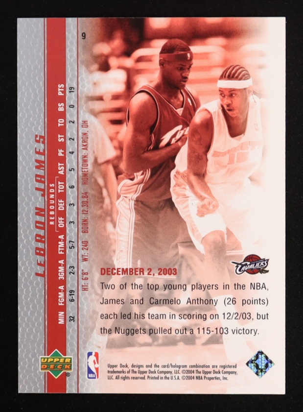 LeBron James 2003-04 Upper Deck Phenomenal Beginning LeBron James #9 RC at PristineAuction.com LeBron James 2003-04 Upper Deck Phenomenal Beginning LeBron James #9 RC at PristineAuction.com