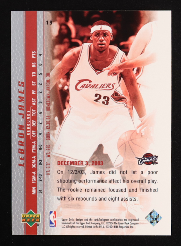 LeBron James 2003-04 Upper Deck Phenomenal Beginning LeBron James #19 RC at PristineAuction.com LeBron James 2003-04 Upper Deck Phenomenal Beginning LeBron James #19 RC at PristineAuction.com
