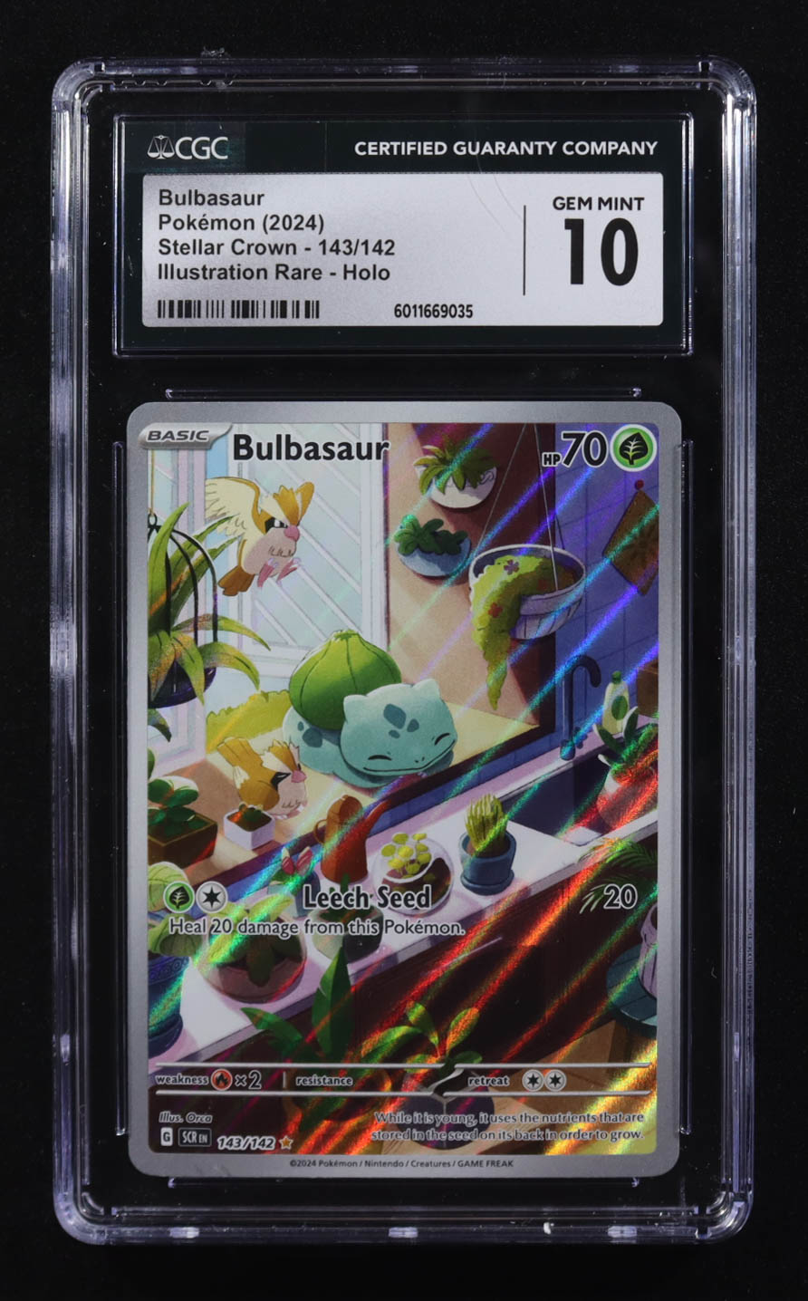 Bulbasaur 2024 Pokemon Stellar Crown Holo #143 (CGC 10) at PristineAuction.com Bulbasaur 2024 Pokemon Stellar Crown Holo #143 (CGC 10) at PristineAuction.com